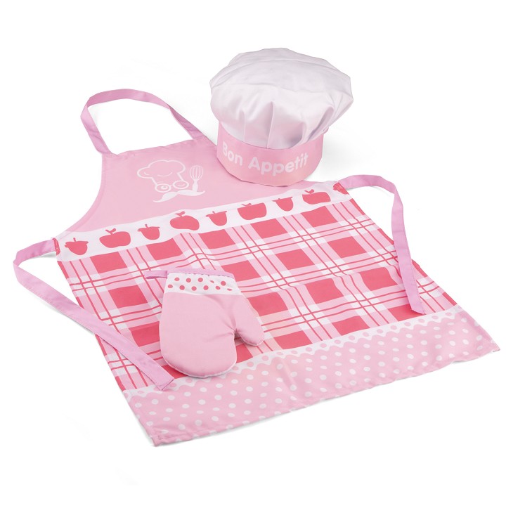 Kookschort met koksmuts en ovenwant - roze